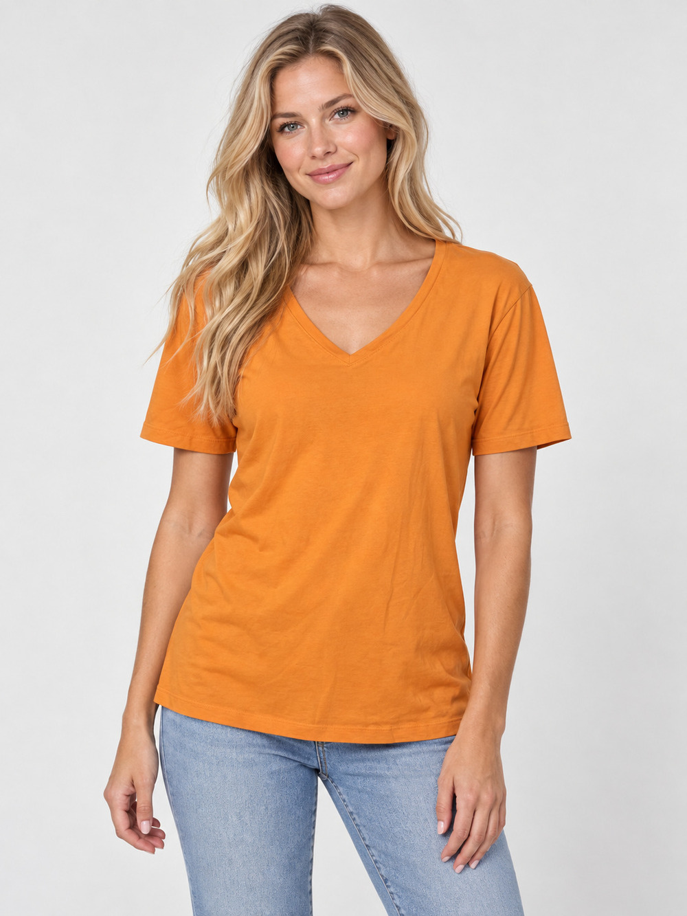 2/$30 Chico's True Color Cotton Orange V Neck Tee XL #A4912